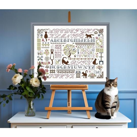 Sampler aux Chats - Fiche point de croix - Jardin Privé