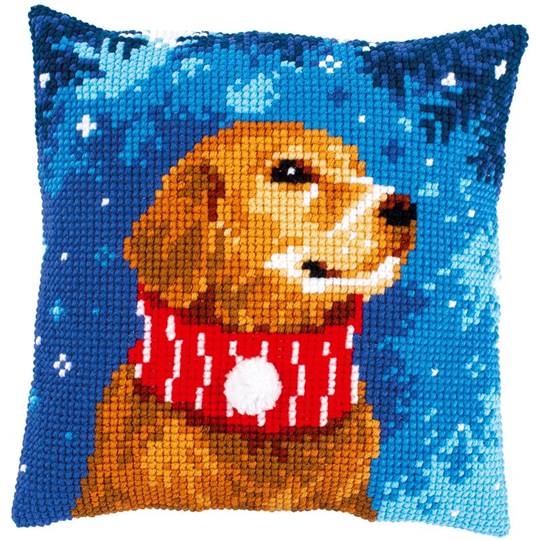 Chien avec Écharpe - kit Coussin gros trous - Vervaco