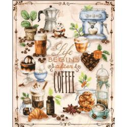 Plaisirs du café - Kit point de croix fond imprimé Lanarte