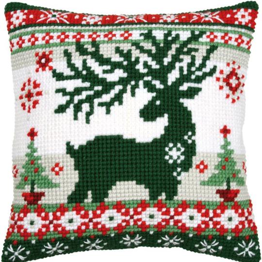 Renne nordique - Kit Coussin Point de Croix Noël - Vervaco