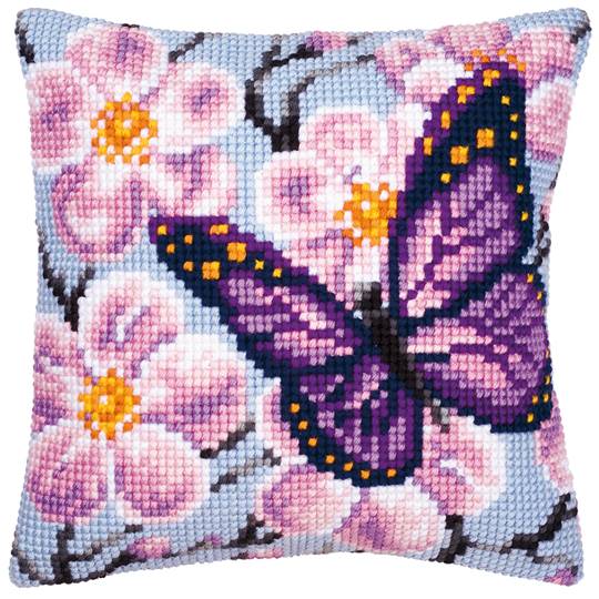 Papillon Mauve - kit Coussin gros trous - Vervaco