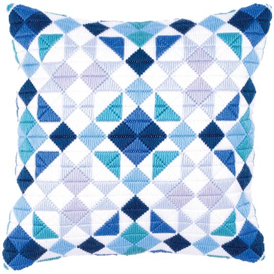 Triangles Bleu-Gris - Coussin point lancé - Vervaco