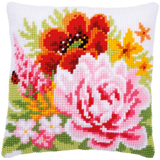 Fleurs colorées II - kit Coussin gros trous - Vervaco