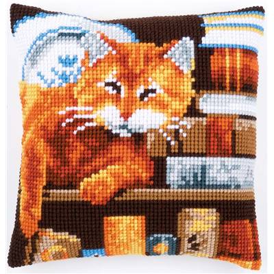 Livres et Chat 2 - Kit Coussin Gros trous - Vervaco