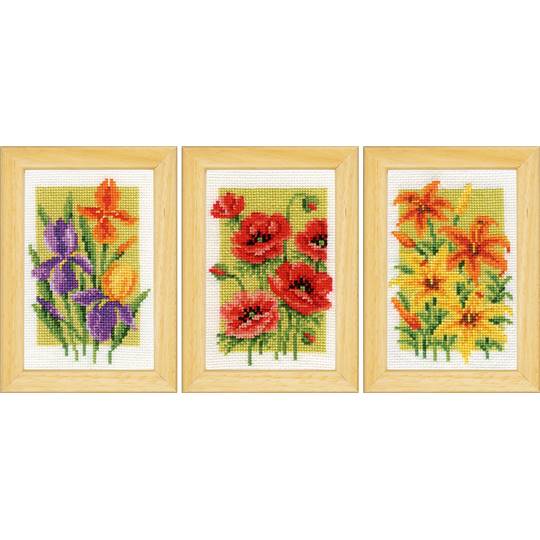 Miniatures Fleurs d'été lot de 3 - Kits point de croix  - Vervaco