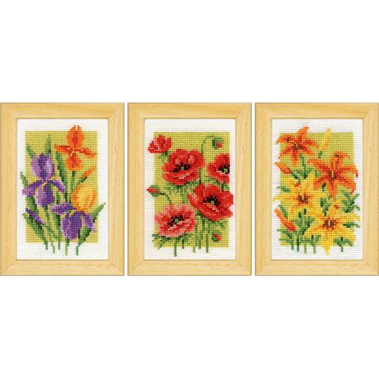 Miniatures Fleurs d'été lot de 3 - Kits point de croix - Vervaco