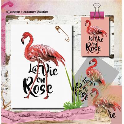 Flamingo Rose - Fiche point de croix - Isabelle Vautier