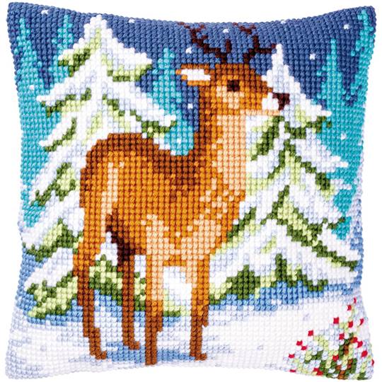 Cerf en Hiver - kit Coussin gros trous - Vervaco