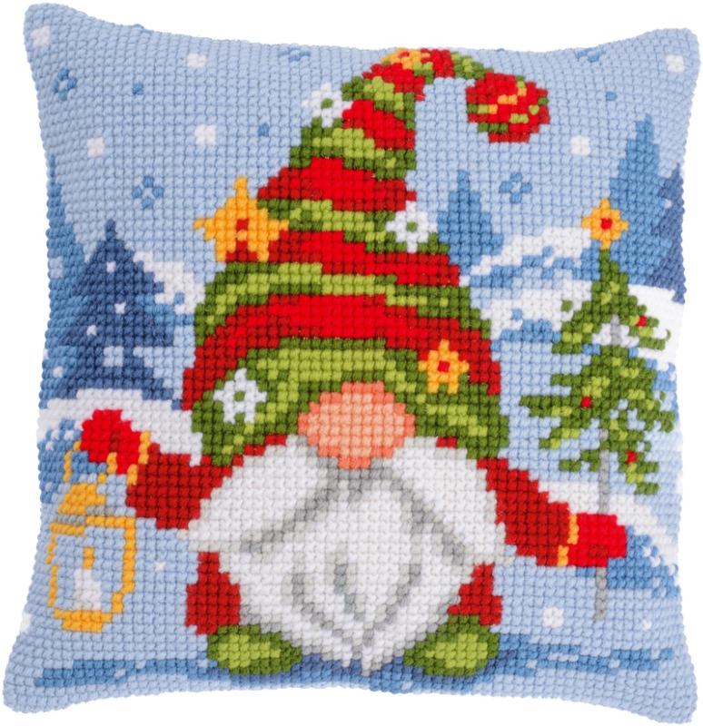 Kit Point De Croix Coussin 'Crystal De Neige' Vervaco - Toile Peinte 40x40 Cm, Fils Acrylique, Aiguille, Instructions
