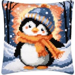 Pingouin frileux - Kit Coussin Point de Croix Hiver - Vervaco