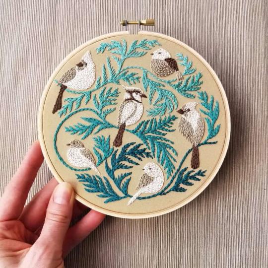 Oiseaux d'hiver - Kit broderie traditionnelle débutant