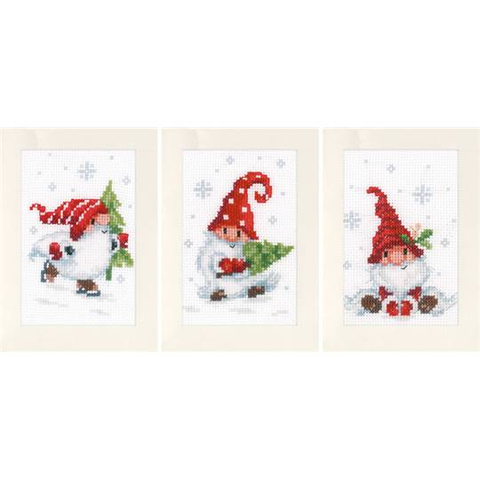Gnomes de Noël - Cartes de voeux à broder - Vervaco