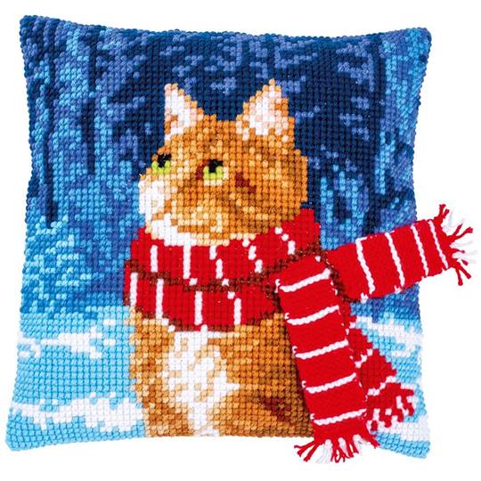 Chat avec Écharpe - kit Coussin gros trous - Vervaco