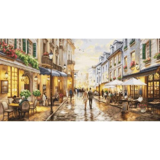 Café de nuit en ville - Kit point de croix - Luca-S