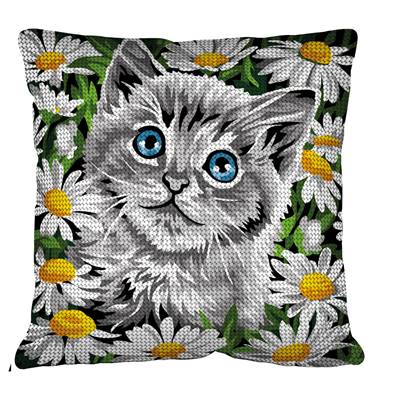 Chaton dans les Fleurs - Kit Coussin gros trous - Margot de Paris