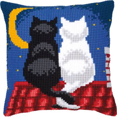 Chats au clair de lune - Kit Coussin Gros trous - Vervaco