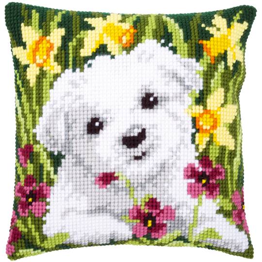 Westie & Jonquilles - kit Coussin gros trous - Vervaco