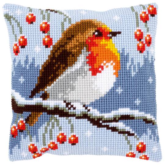 Rouge-Gorge en Hiver - kit Coussin gros trous - Vervaco