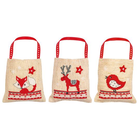 Kit Sachet Cadeau Animaux de Noël lot de 3 - Vervaco