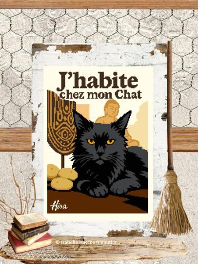 J'habite chez mon Chat - Fiche point de croix - Isabelle Vautier