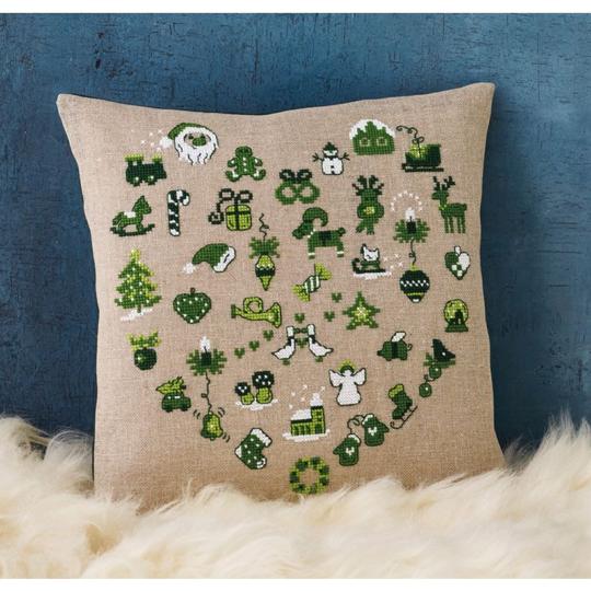Cœur vert – Kit coussin point de croix Noël Permin of Copenhagen
