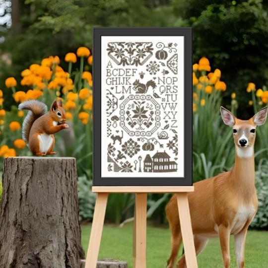 Quaker de l'Automne - Fiche point de croix - Jardin Privé