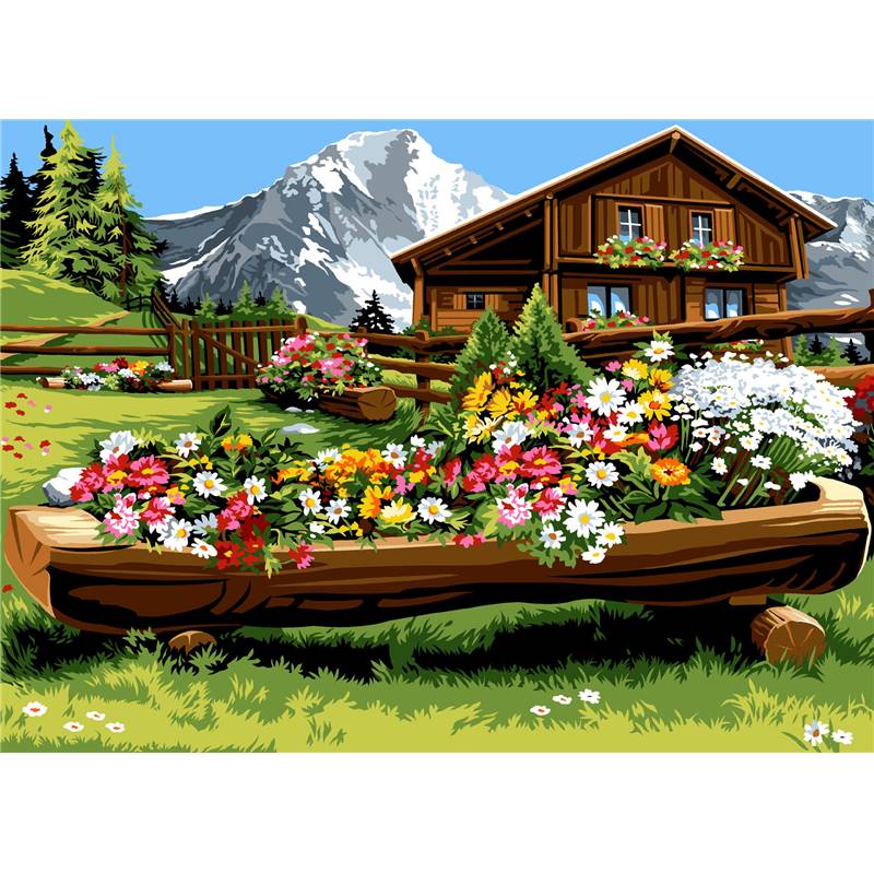 Toile Pour Tapisserie Au Point Seg De Paris - Motif 'Maison De Montagne' Pré-dessiné - Dimensions 65x120 Cm