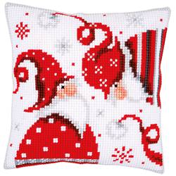 Coussin Brodé Noël Fait Main - Point De Croix 29x29,5 Cm - Déco De Fêtes