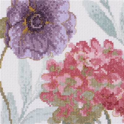 Aquarelle Hortensia et Pivoine - Kit point de croix DMC
