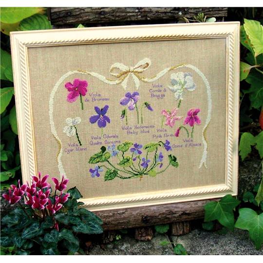 Planche botanique de violettes - Kit point de croix - Luc Créations