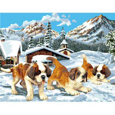 Chiots Saint-Bernard canevas livré avec Laines Colbert DMC