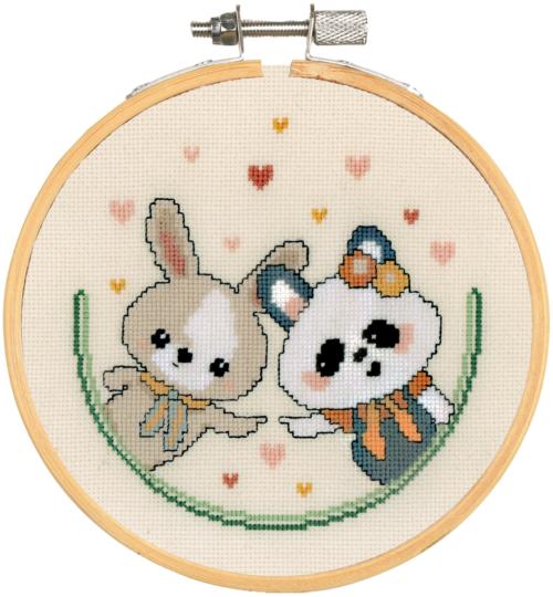 Panda et Lapin Amoureux - Kit point de croix pour Débutant - Vervaco