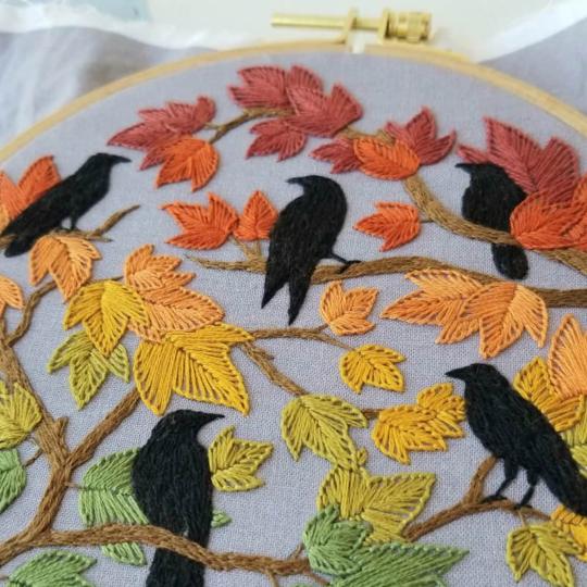 Oiseaux d'Automne - Kit broderie traditionnelle