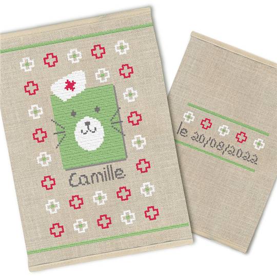 Protège carnet de santé à broder "Nounours Vert" (kit complet) - Lilipoints