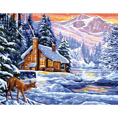 Chalet En Hiver - Canevas pénélope - Luc Créations