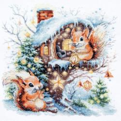 Écureuils en hiver – Kit point de croix Magic Needle