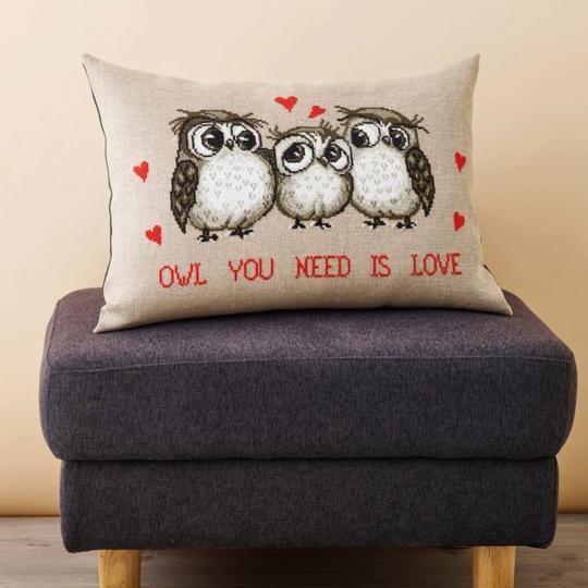 Owl you need is love – Kit Coussin point de croix Permin of Copenhagen
