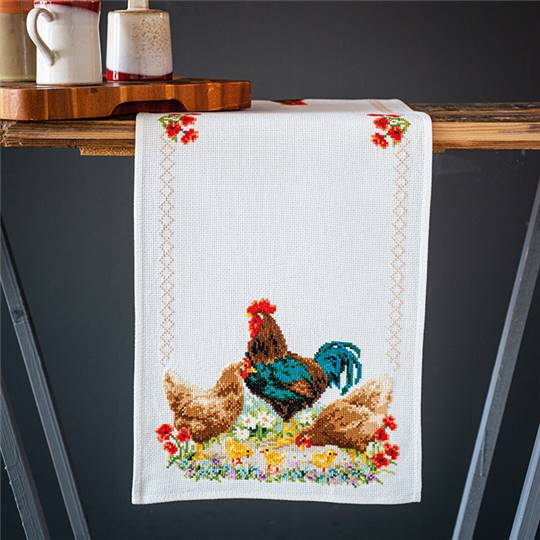 Coq et Poulets - Chemin de table à broder - Vervaco