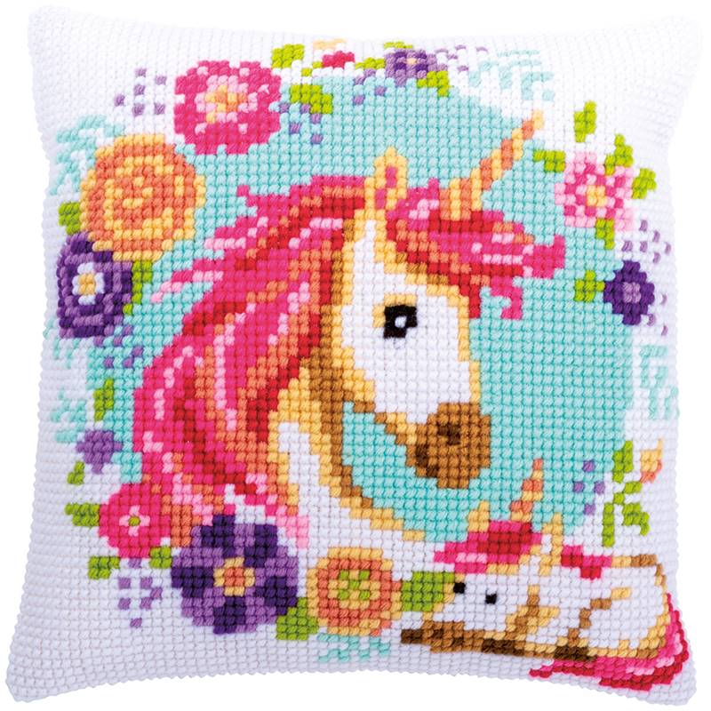 Kit Coussin A Broder Point De Croix Maman Et Bebe Licorne Vervaco