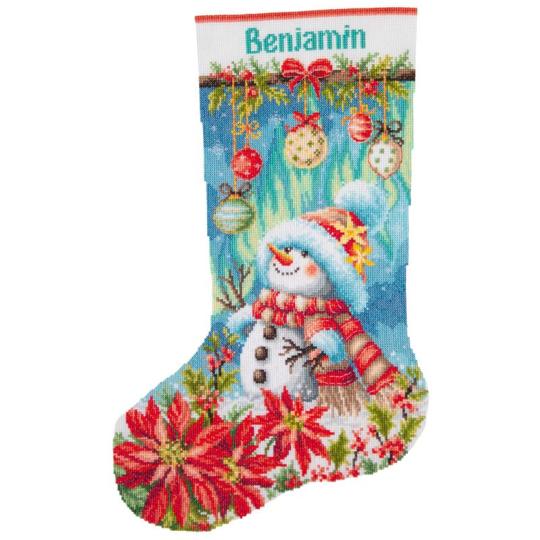 Bonhomme de neige en fleurs - Kit chaussette de Noël - Vervaco