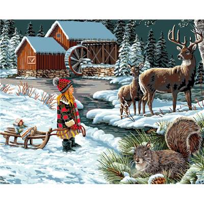 Rencontre en Hiver - canevas pénélope - Luc Créations