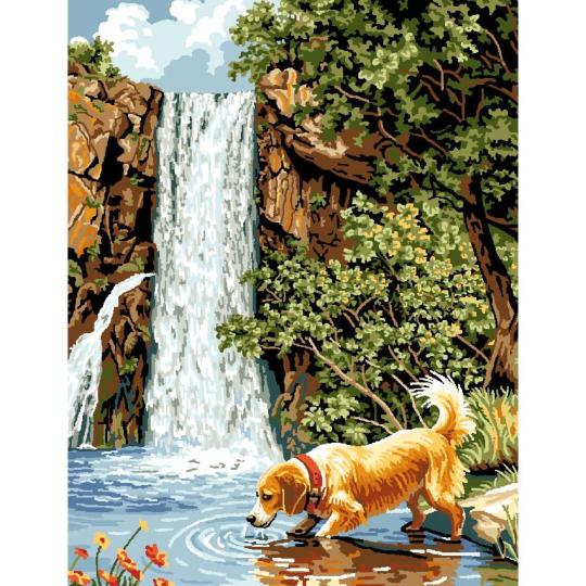 Canevas pénélope Le Chien à la Cascade  - Luc Créations