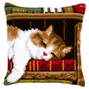 Chat dormant sur l'étagère - Kit Coussin Gros trous - Vervaco