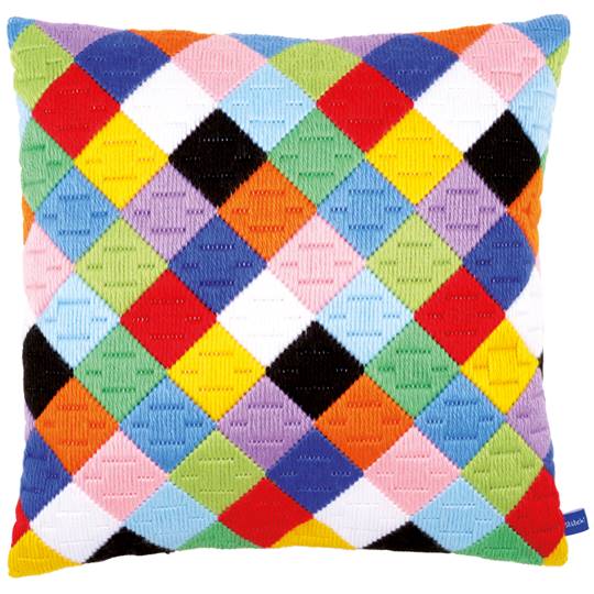 Motif Damier Coloré - Coussin point lancé - Vervaco