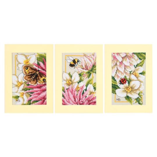 Kit Cartes à broder Voeux Dahlia Rose (lot de 3) - Lanarte