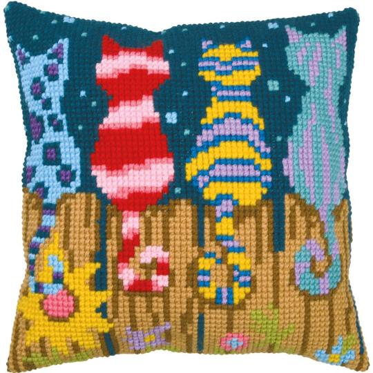 Kit Coussin au Point Chats sur la Clôture - Vervaco